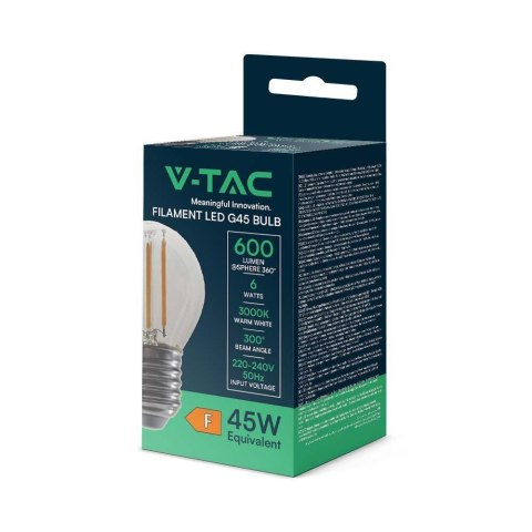 Żarówka LED V-TAC 6W Filament E27 Kulka G45 VT-2366 4000K 600lm Żarówka LED V-TAC 6W Filament E27 Kulka G45 VT-2366 4000K 600lm