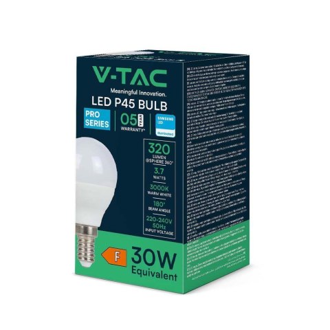 Żarówka LED V-TAC SAMSUNG CHIP 3,7W E14 Kulka P45 VT-1804 3000K 320lm 5 Lat Gwarancji Żarówka LED V-TAC SAMSUNG CHIP 3,7W E14 Kulka P45 VT-1804 3000K 320lm 5 Lat Gwarancji