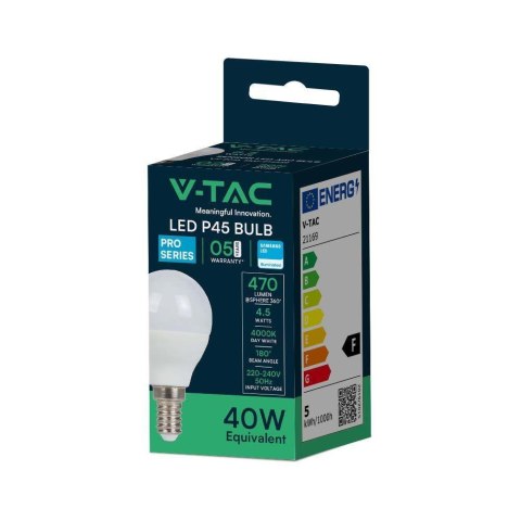Żarówka LED V-TAC SAMSUNG CHIP 4,5W E14 P45 Kulka VT-236 4000K 470lm 5 Lat Gwarancji Żarówka LED V-TAC SAMSUNG CHIP 4,5W E14 P45 Kulka VT-236 4000K 470lm 5 Lat Gwarancji