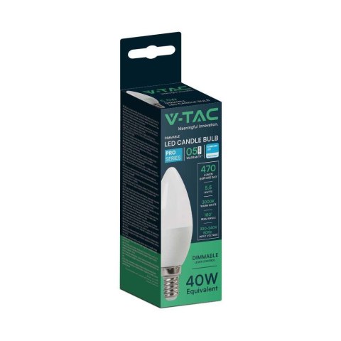 Żarówka LED V-TAC SAMSUNG CHIP 5,5W E14 Świeczka Ściemnialna VT-293D-N 3000K 470lm 5 Lat Gwarancji Żarówka LED V-TAC SAMSUNG CHIP 5,5W E14 Świeczka Ściemnialna VT-293D-N 3000K 470lm 5 Lat Gwarancji