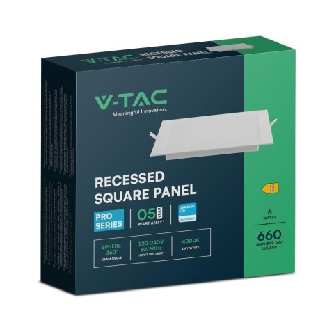 Panel wpuszczany V-TAC 6W LED SAMSUNG CHIP kwadrat 120x120mm VT-61006SQ-S 4000K 660lm Panel wpuszczany V-TAC 6W LED SAMSUNG CHIP kwadrat 120x120mm VT-61006SQ-S 4000K 660lm