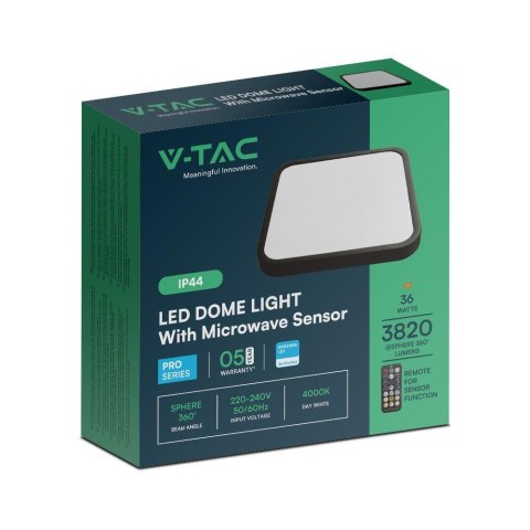 Plafon V-TAC 36W LED SAMSUNG CHIP kwadrat 42x42cm natynkowy pilot czujnik ruchu IP44 czarny VT-8630S 4000K 3820lm 5 lat Gwarancj Plafon V-TAC 36W LED SAMSUNG CHIP kwadrat 42x42cm natynkowy pilot czujnik ruchu IP44 czarny VT-8630S 4000K 3820lm 5 lat Gwarancj
