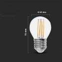 Żarówka LED filament V-TAC 4W kulka G45 E27 3xKlik ściemnialna VT-2704 3000K 400lm 2 lata Gwarancji