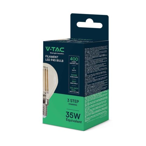 Żarówka LED filament V-TAC 4W kulka P45 E14 3xKlik ściemnialna VT-2604 3000K 400lm 2 lata Gwarancji Żarówka LED filament V-TAC 4W kulka P45 E14 3xKlik ściemnialna VT-2604 3000K 400lm 2 lata Gwarancji
