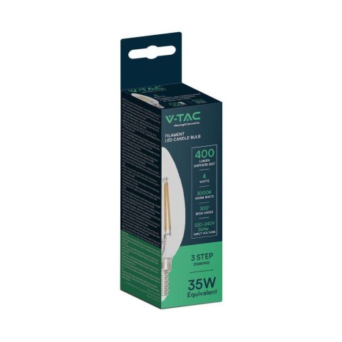 Żarówka LED Filament V-TAC 4W Świeczka C37 E14 3xKlik Ściemnialna VT-2804 3000K 400lm Żarówka LED Filament V-TAC 4W Świeczka C37 E14 3xKlik Ściemnialna VT-2804 3000K 400lm