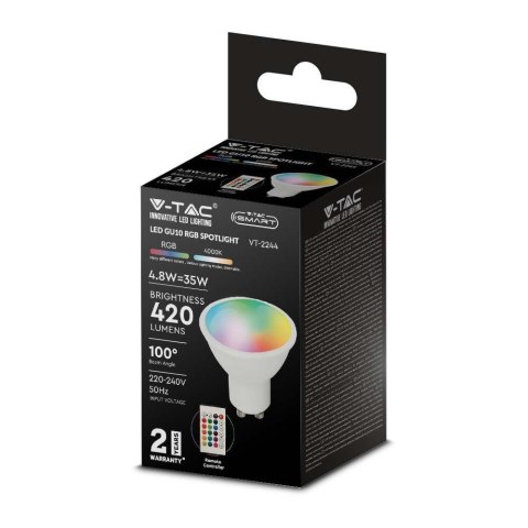 Żarówka LED V-TAC 4,8W GU10 pilot VT-2244-N-1 RGB+3000K 420lm 2 lata Gwarancji Żarówka LED V-TAC 4,8W GU10 pilot VT-2244-N-1 RGB+3000K 420lm 2 lata Gwarancji