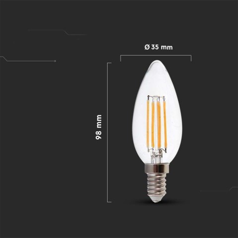 Żarówka LED V-TAC 5,5W E14 filament świeczka ściemnialna VT-21125 3000K 600lm 2 lata Gwarancji Żarówka LED V-TAC 5,5W E14 filament świeczka ściemnialna VT-21125 3000K 600lm 2 lata Gwarancji