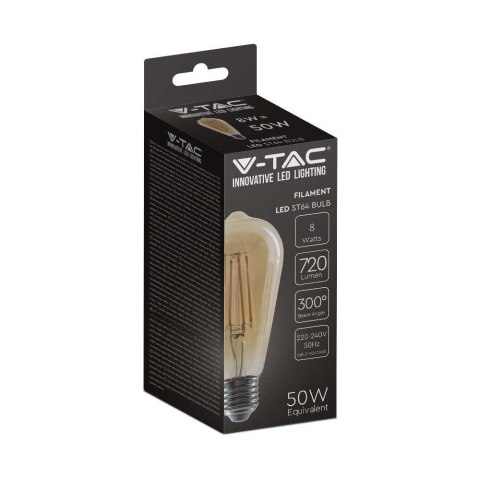 Żarówka LED V-TAC 8W E27 filament bursztyn vintage ST64 VT-1968 2200K 720lm 2 lata Gwarancji Żarówka LED V-TAC 8W E27 filament bursztyn vintage ST64 VT-1968 2200K 720lm 2 lata Gwarancji