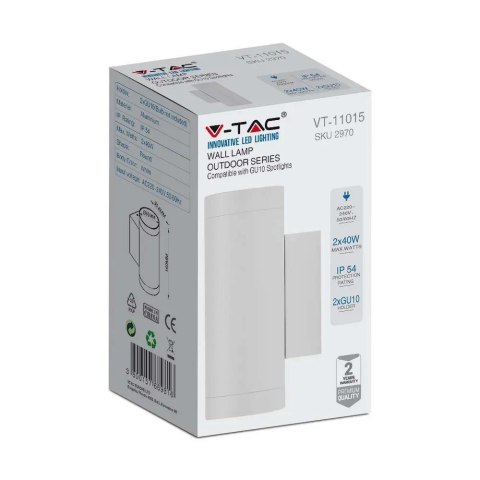 Kinkiet Ścienny Ogrodowy Elewacyjny V-TAC Góra Dół 2xGU10 Biały IP54 VT-11015 Kinkiet Ścienny Ogrodowy Elewacyjny V-TAC Góra Dół 2xGU10 Biały IP54 VT-11015