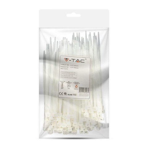 Opaski Zaciskowe V-TAC 4.5x150mm Biała 22kg Nylon66 (Opak. 100szt) Opaski Zaciskowe V-TAC 4.5x150mm Biała 22kg Nylon66 (Opak. 100szt)