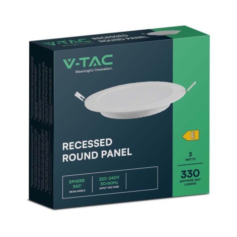 Panel LED V-TAC Wpuszczany Premium Downlight 3W Okrągły fi90 VT-61003 3000K 330lm Panel LED V-TAC Wpuszczany Premium Downlight 3W Okrągły fi90 VT-61003 3000K 330lm