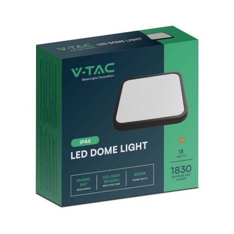 Plafon V-TAC 18W LED kwadrat 25x25cm natynkowy IP44 czarny VT-8618B 4000K 1830lm 2 lata Gwarancji Plafon V-TAC 18W LED kwadrat 25x25cm natynkowy IP44 czarny VT-8618B 4000K 1830lm 2 lata Gwarancji