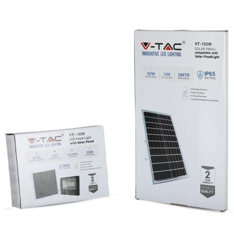 Projektor LED solarny V-TAC 35W czarny IP65 pilot timer VT-100W 4000K 2450lm 2 lata Gwarancji Projektor LED solarny V-TAC 35W czarny IP65 pilot timer VT-100W 4000K 2450lm 2 lata Gwarancji