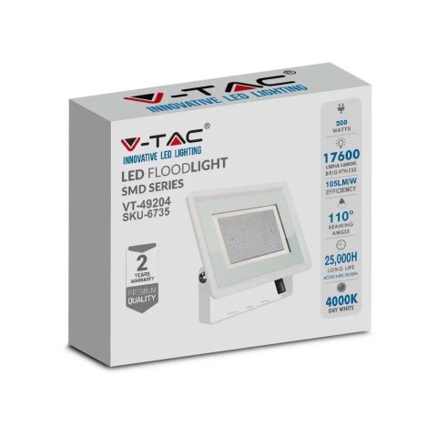 Projektor LED V-TAC 200W SMD F-class biały VT-49204 4000K 17600lm 2 lata Gwarancji Projektor LED V-TAC 200W SMD F-class biały VT-49204 4000K 17600lm 2 lata Gwarancji