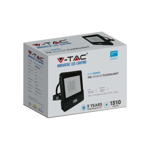 Projektor LED V-TAC 20W SAMSUNG CHIP Czujnik Ruchu Czarny Przewód 1M VT-128S-1 6400K 1510lm 5 Lat Gwarancji Projektor LED V-TAC 20W SAMSUNG CHIP Czujnik Ruchu Czarny Przewód 1M VT-128S-1 6400K 1510lm 5 Lat Gwarancji