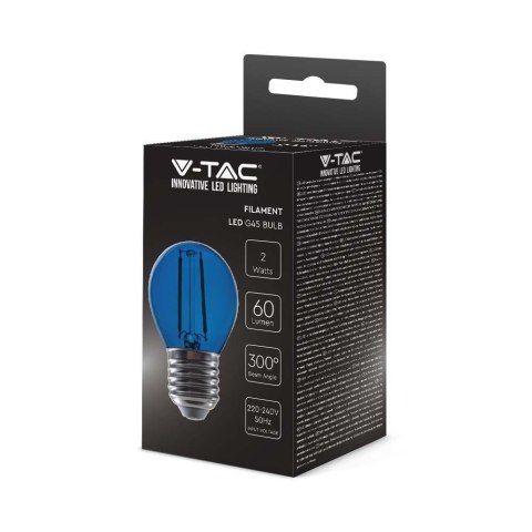 Żarówka LED V-TAC 2W Filament E27 Kulka G45 Kolor VT-2132 Kolor Niebieski 60lm Żarówka LED V-TAC 2W Filament E27 Kulka G45 Kolor VT-2132 Kolor Niebieski 60lm
