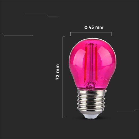 Żarówka LED V-TAC 2W Filament E27 Kulka G45 Kolor VT-2132 Kolor Różowy 60lm Żarówka LED V-TAC 2W Filament E27 Kulka G45 Kolor VT-2132 Kolor Różowy 60lm