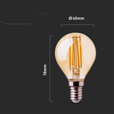 Żarówka LED V-TAC 4W Filament E14 P45 Kulka Bursztyn VT-1953 2200K 350lm Żarówka LED V-TAC 4W Filament E14 P45 Kulka Bursztyn VT-1953 2200K 350lm