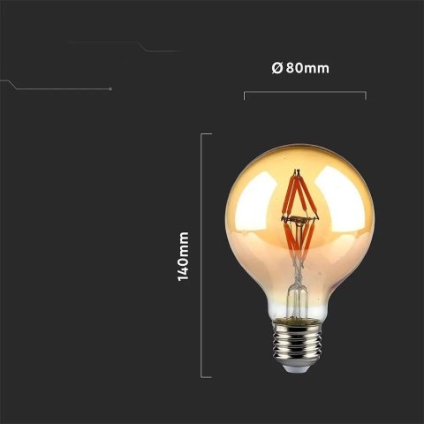 Żarówka LED V-TAC 4W filament E27 kula glob G80 bursztyn 80x120mm VT-2004-N 2200K 400lm 2 lata Gwarancji Żarówka LED V-TAC 4W filament E27 kula glob G80 bursztyn 80x120mm VT-2004-N 2200K 400lm 2 lata Gwarancji